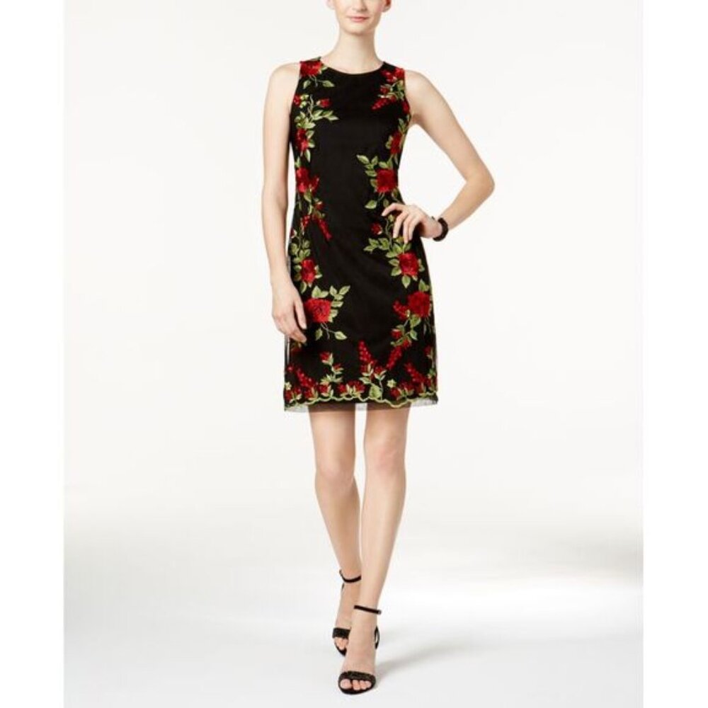 DONNA RICCO Floral Embroidered Mesh A-Line Mini Dress